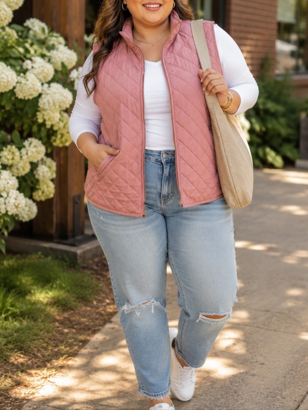 Old Navy Dusty Rose Quilted Puffer Vest Plus Size Full Zip Lightweight Pockets